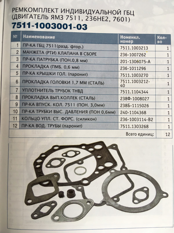 Р/к прокл. ГБЦ 7511-1003001-03 (резин.+мет.разд.)