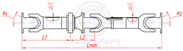 Передача карданная 631208-2205006-02 (БЕЛКАРД) (Lmin=2421+100 мм 4 отв.14мм, КПП 239 ,дв.7511)